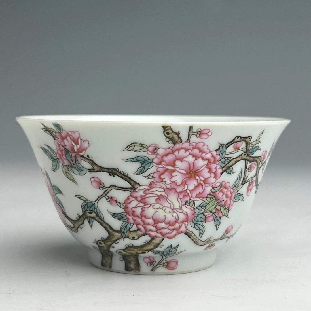 粉彩花樹紋杯 雍正御製 款 清時代 擺件 中国古玩 中国美術  A826