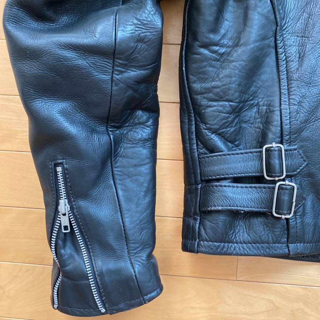 ブラックレザーシングルライダースジャケット　L
