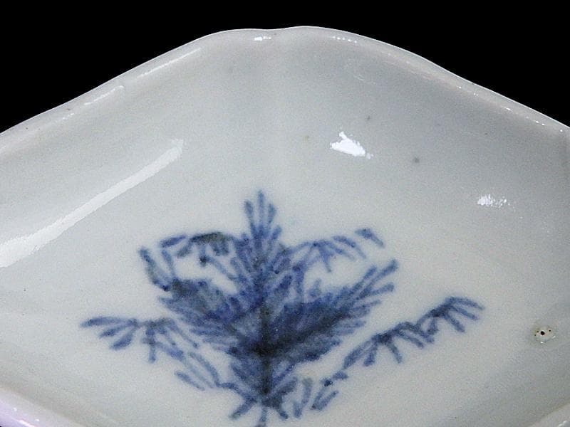 古伊万里　染付　若松に笹の図　菱形変形皿　豆皿　江戸期　E496AS-CUi