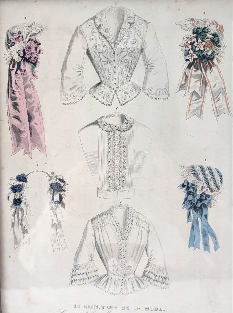 フランスアンティーク ファッションプレート 額 ガラス付き フレーム イラスト