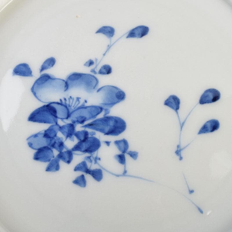 瀬戸焼　染付　花草文　三足香炉　蓋物　在銘　時代箱　V　9032