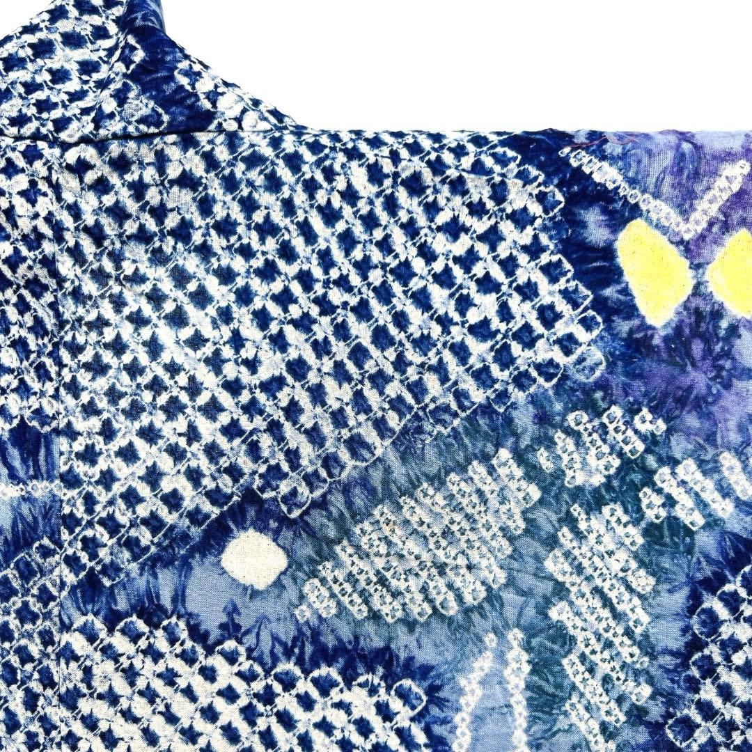 浴衣　有松鳴海絞り　蝶　ライトブルー　グラデーション着物　034a d