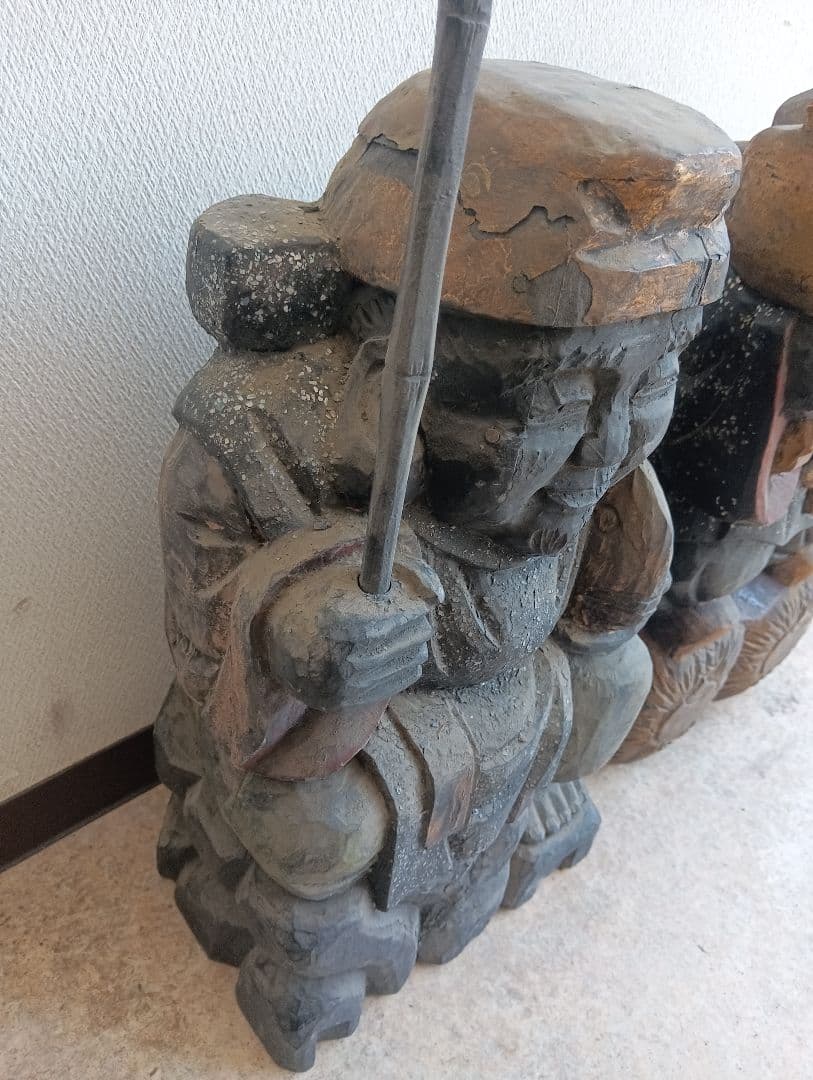 蔵出し 螺鈿細工 木彫 七福神 恵比寿 大黒天 置物 魔除け 厄除け 縁起物