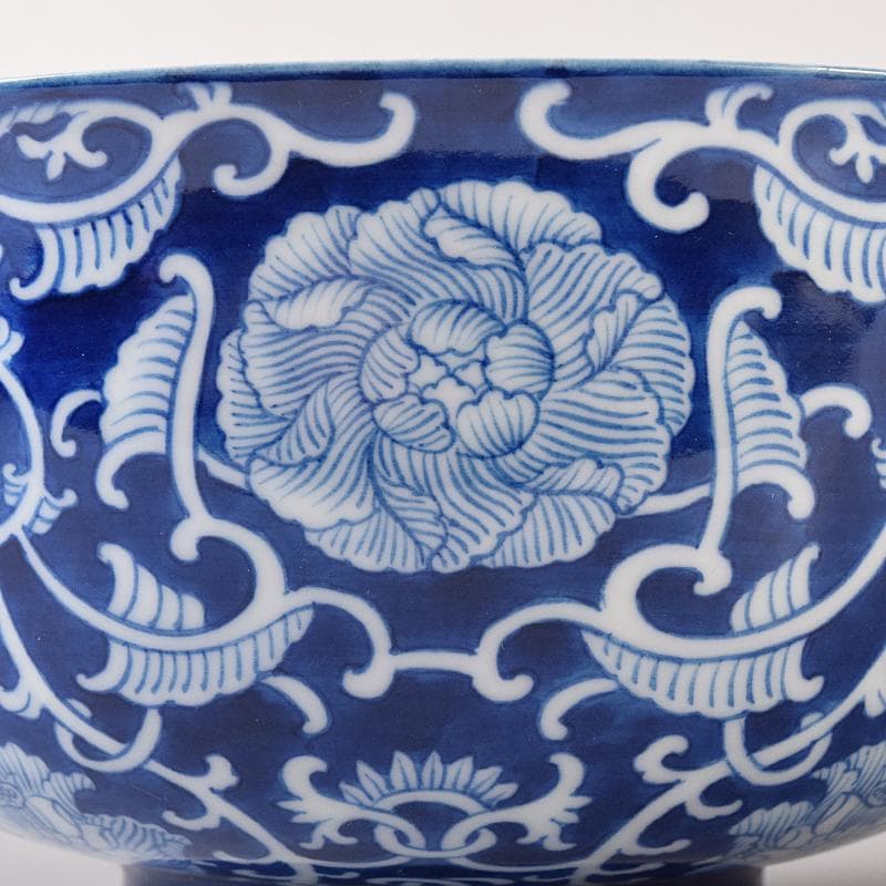 中国　大清乾隆年製款　青花 花唐草文碗　唐木台付　V　R8362