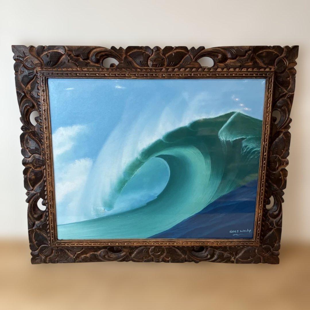バリ アート BIG WAVE 波の風景 Goes Windy 木製フレーム付き