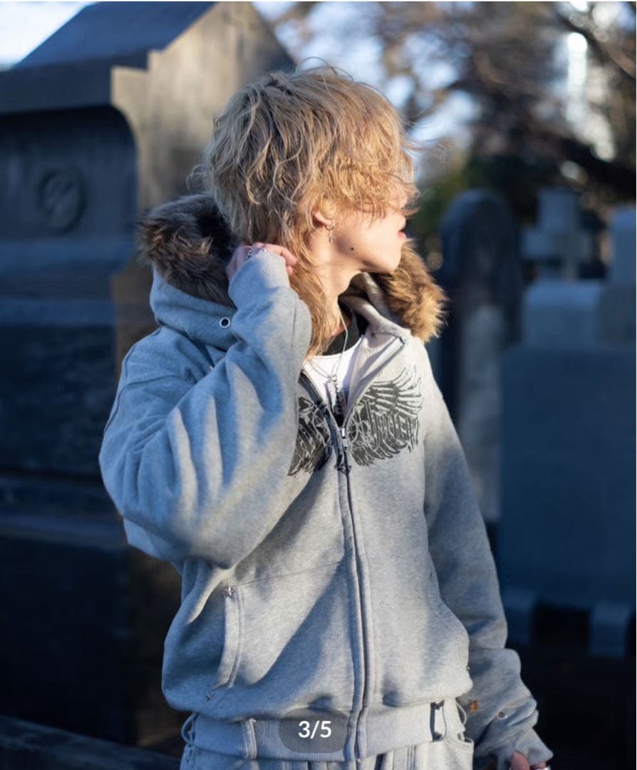 sevns fur zip up hoodie gray who28着用　y2k