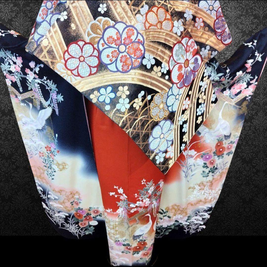 最終価格☆振袖フルセット(6点)・古典柄・金彩加工・舞鶴・胴裏正絹・正絹