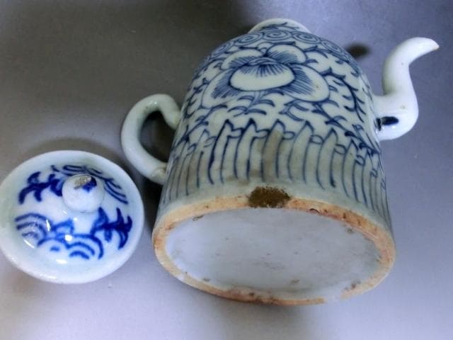 水注■古い染付花唐草紋 水差し お茶道具 古玩 唐物 中国 時代物 骨董品■
