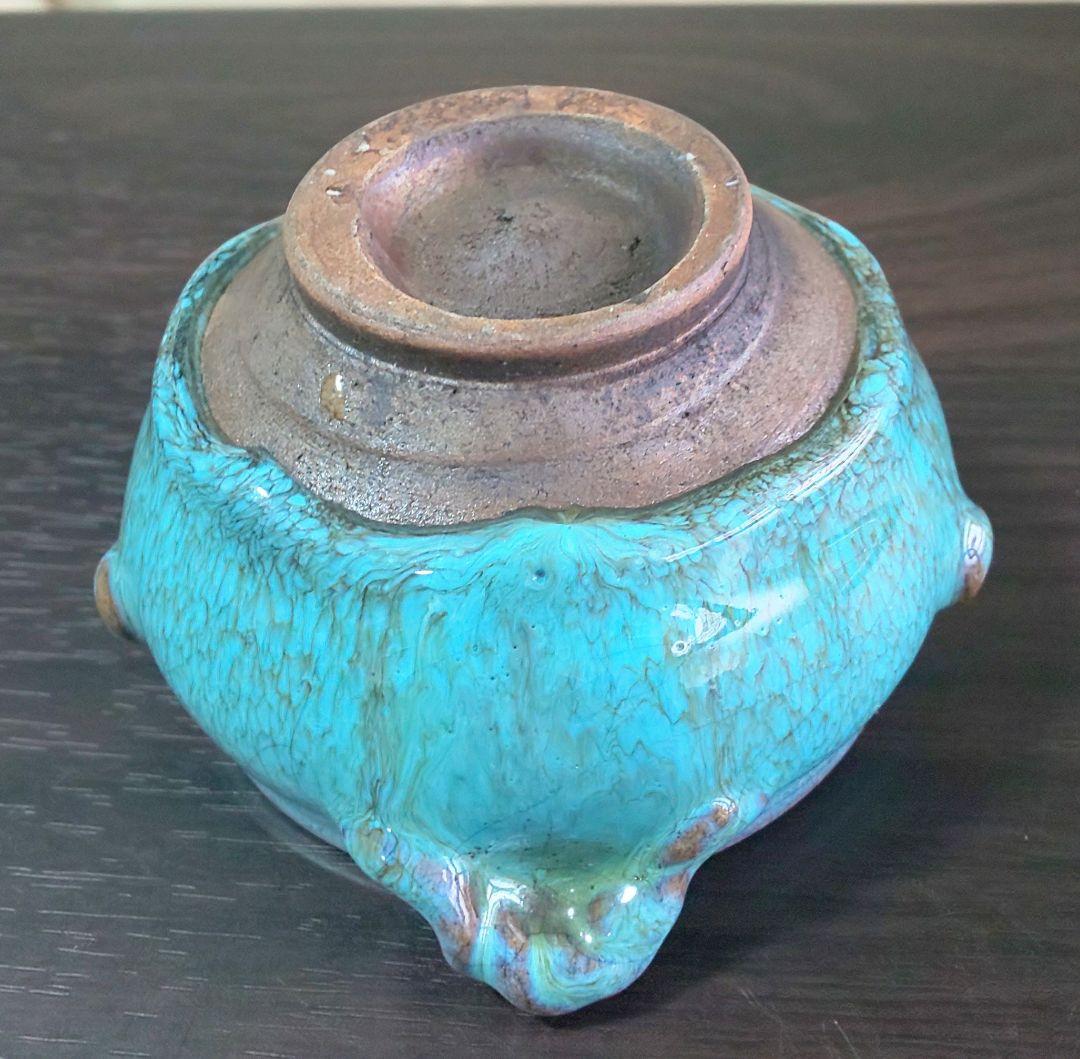 中国南宋時代 緑釉陶器 澱青釉紫紅斑 双耳香炉