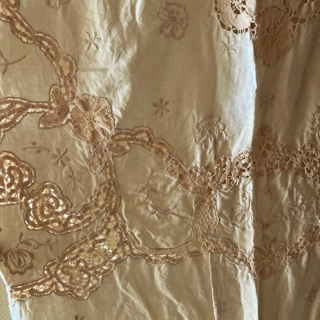 アンティーク　ヴィンテージ　ベージュ　レース (ベッドカバーレース) 綿