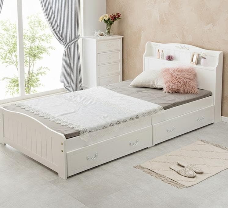 TERU202005　白家具　エレガント　引出し付シングルベッド