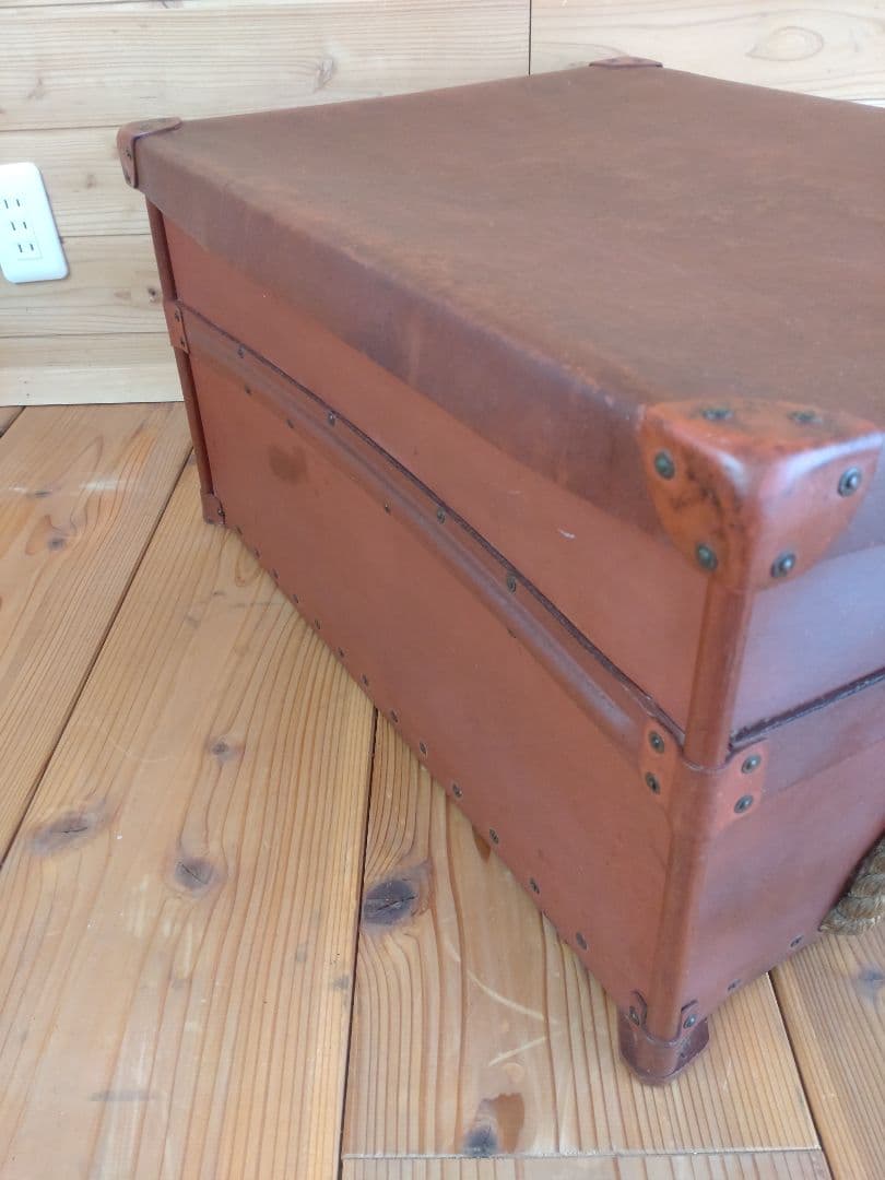 ボテ箱 昭和レトロ 蓋付き 朱いろ 古道具 コンテナ 硬質紙製