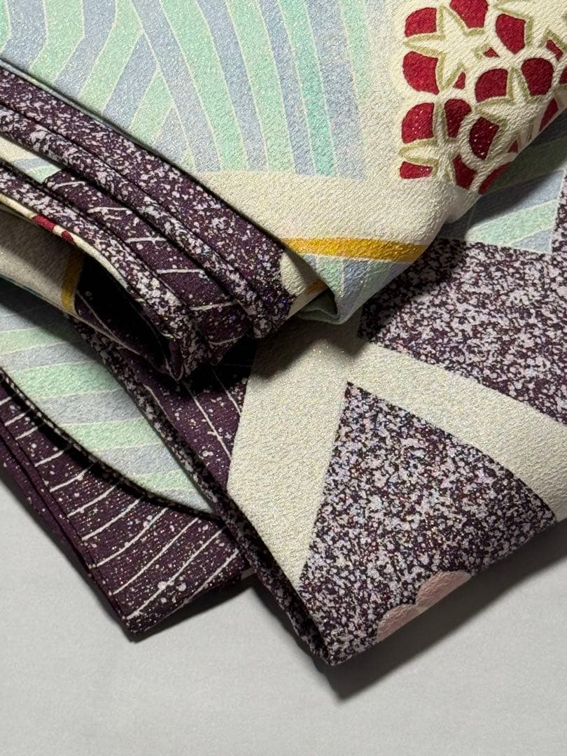 [作家物] 振袖　正絹　成人式　結婚式　紫　水色　たたき　高身長　縮緬　卒業式