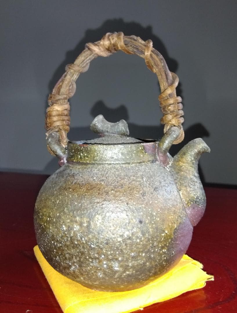 越前焼名工　村島　順　【鮎陶房】急須代表的作家逸品自然灰釉究極美蔓手持ち急須酒器