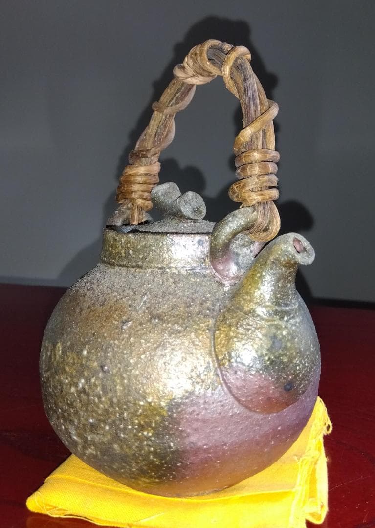 越前焼名工　村島　順　【鮎陶房】急須代表的作家逸品自然灰釉究極美蔓手持ち急須酒器