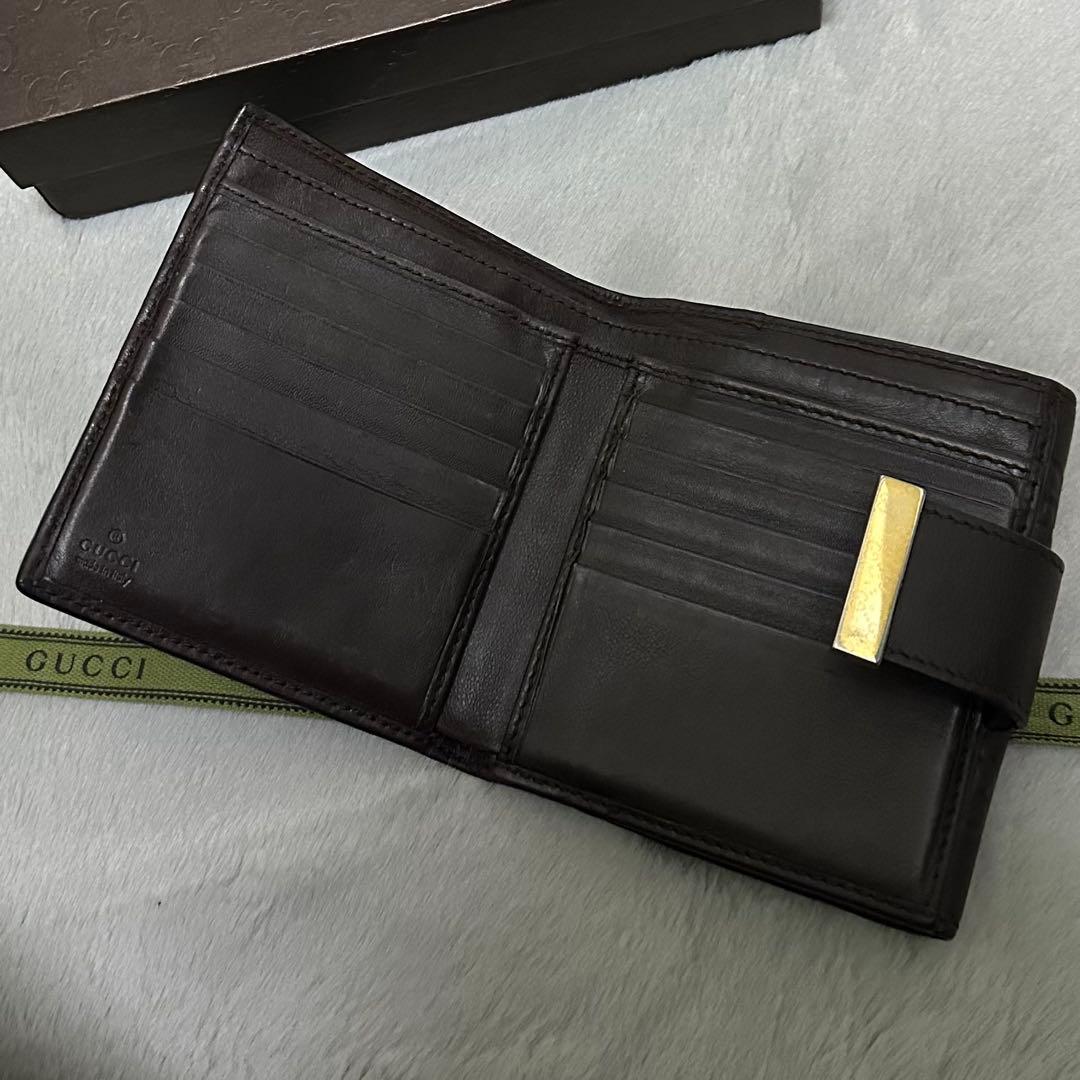 GUCCI グッチ　折り財布　メタルロゴ　Wホック　ブラウン　グッチシマ　GG