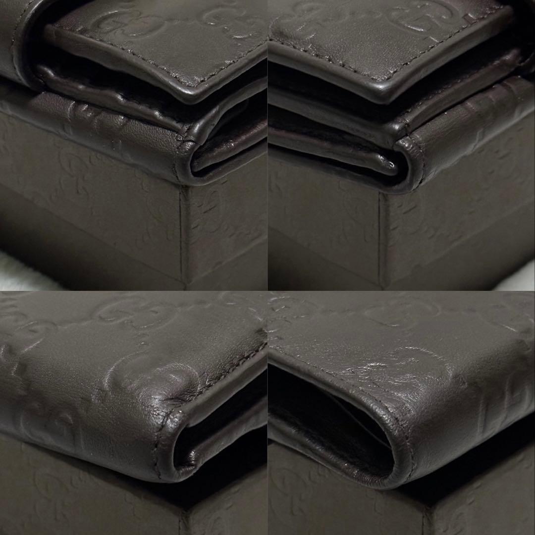 GUCCI グッチ　折り財布　メタルロゴ　Wホック　ブラウン　グッチシマ　GG