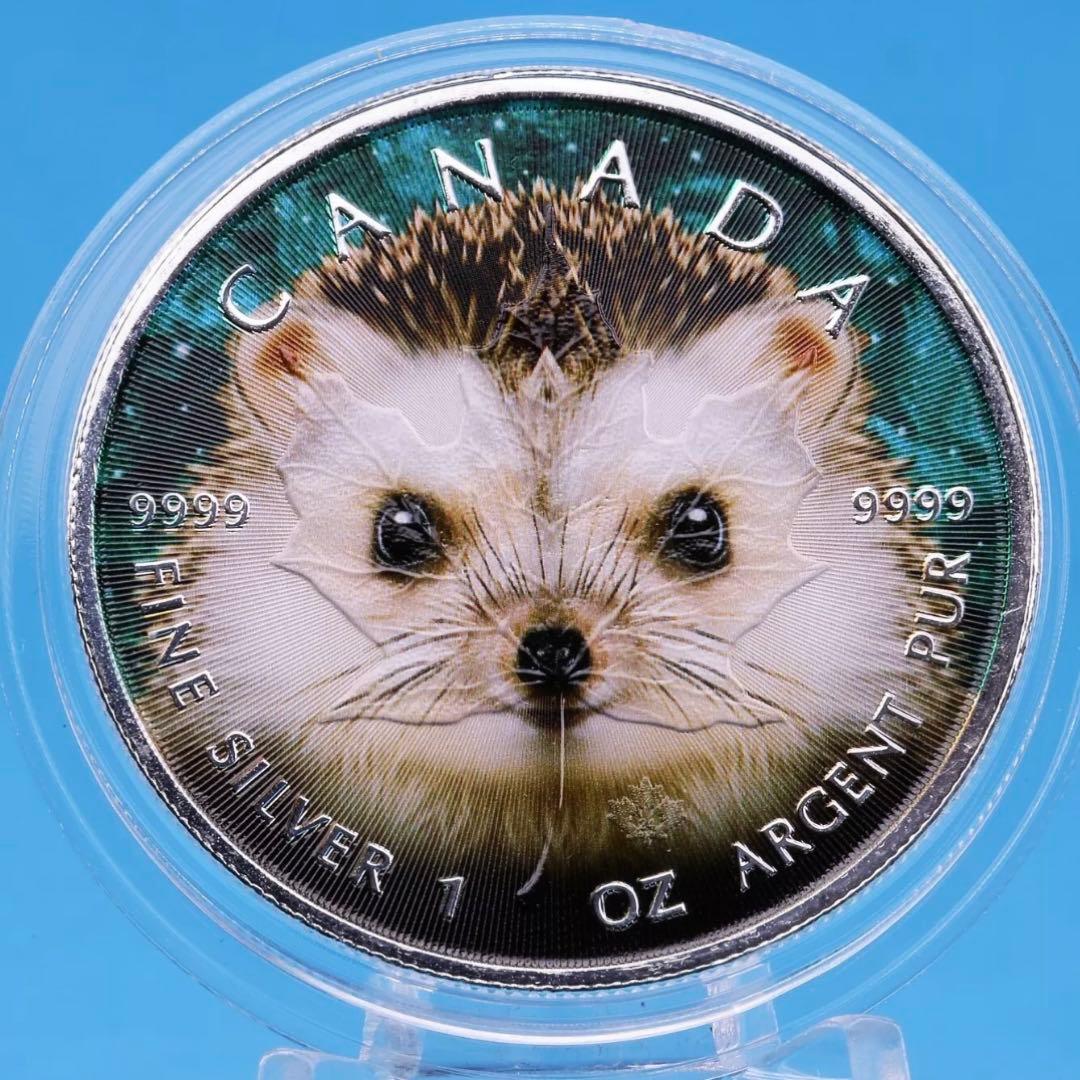 世界100枚限定！ カナダ メイプルリーフ 銀貨 カラー ハリネズミ 1オンス