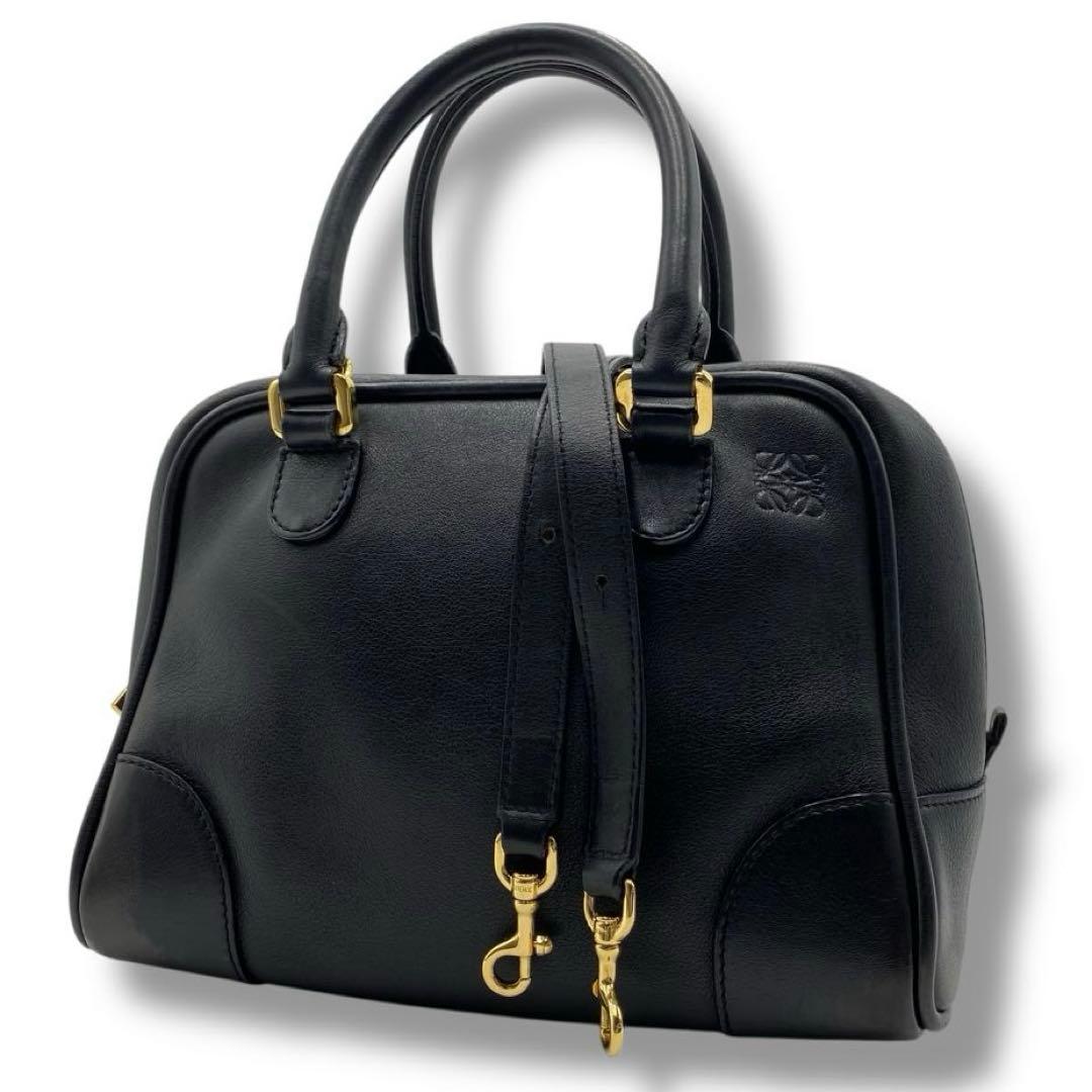 美品 LOEWE ロエベ アマソナ23 アナグラム レザー 2WAY バッグ 黒