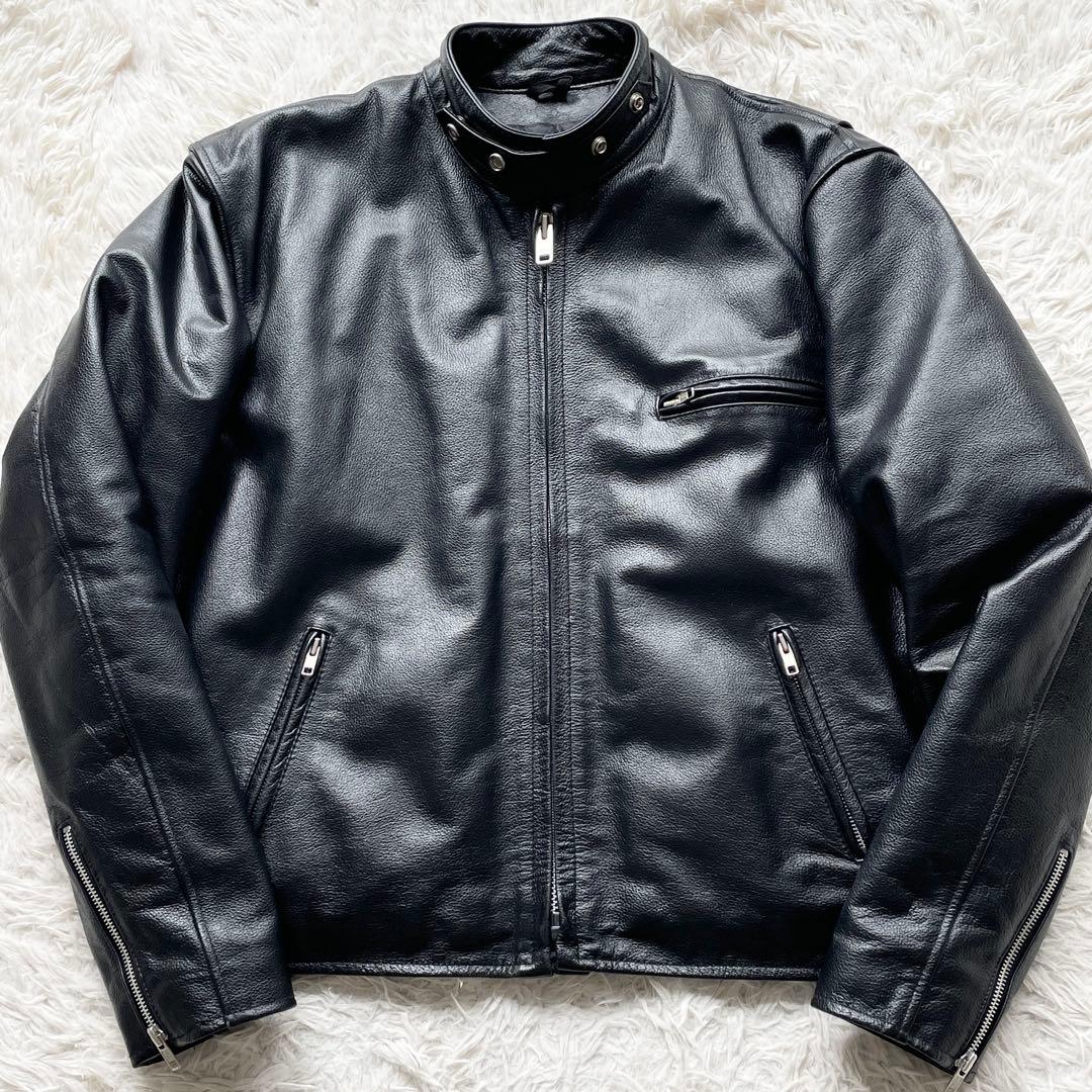 美品 希少 XXXL HORN WORKS レザー シングルライダース シボ加工
