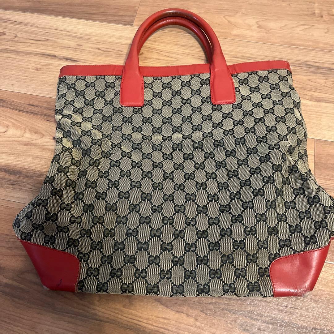Gucci ロゴトートバッグ ベージュ/レッド