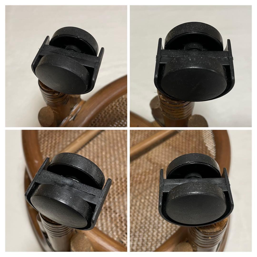 ラタン キャスター付き ガラステーブル コーヒーテーブル アジアン ビンテージ