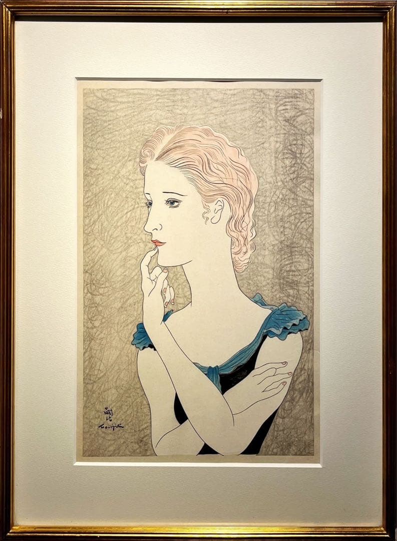 藤田嗣治　ブロンドの女　木版画