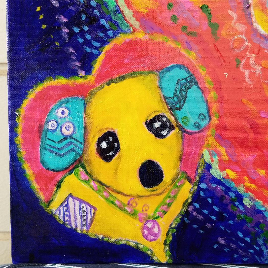 油絵　ゆ(o^^o)★確認　ハッピーハートと子犬