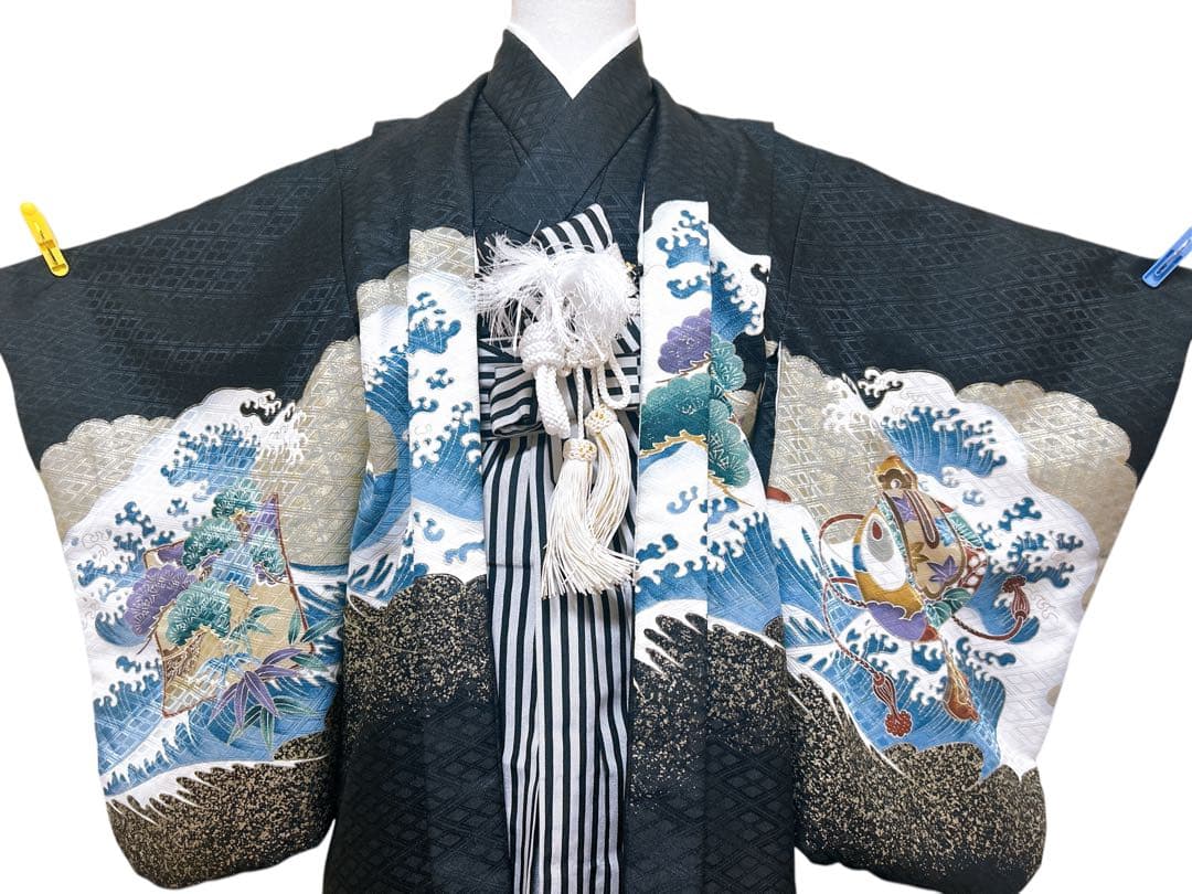 お買い得品♡七五三 5歳　男の子　セット　一式　縦縞袴　黒系　鷹