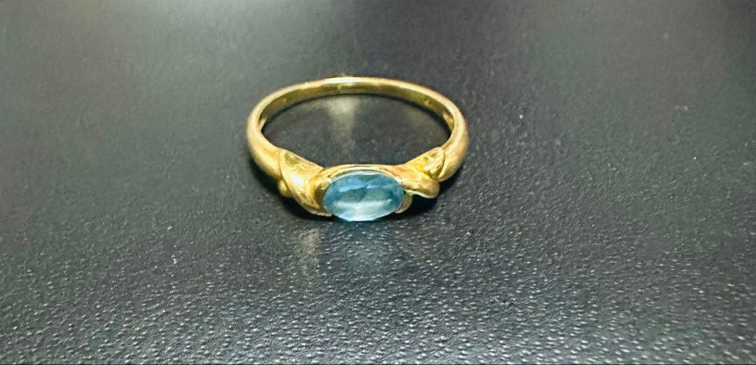 K18 アクアマリン(？) 14号 リング 指輪
