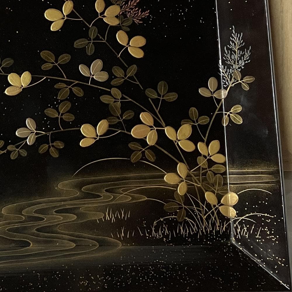 F1405 中村宗哲 蒔絵 四方盆 共箱 木製 蒔絵盆 香盆 茶道具