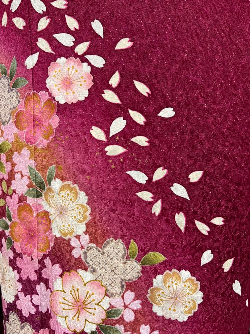 振り袖　フルセット　長襦袢　成人式　 金彩加工　刺繍入り　金通し　ワイン 655