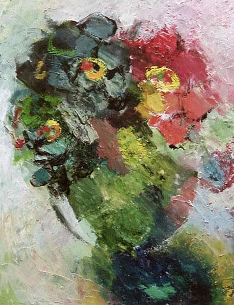 油絵 菅家令子 絵 絵画インテリア 額付(青緑＋金色の枠)uF6-111302花