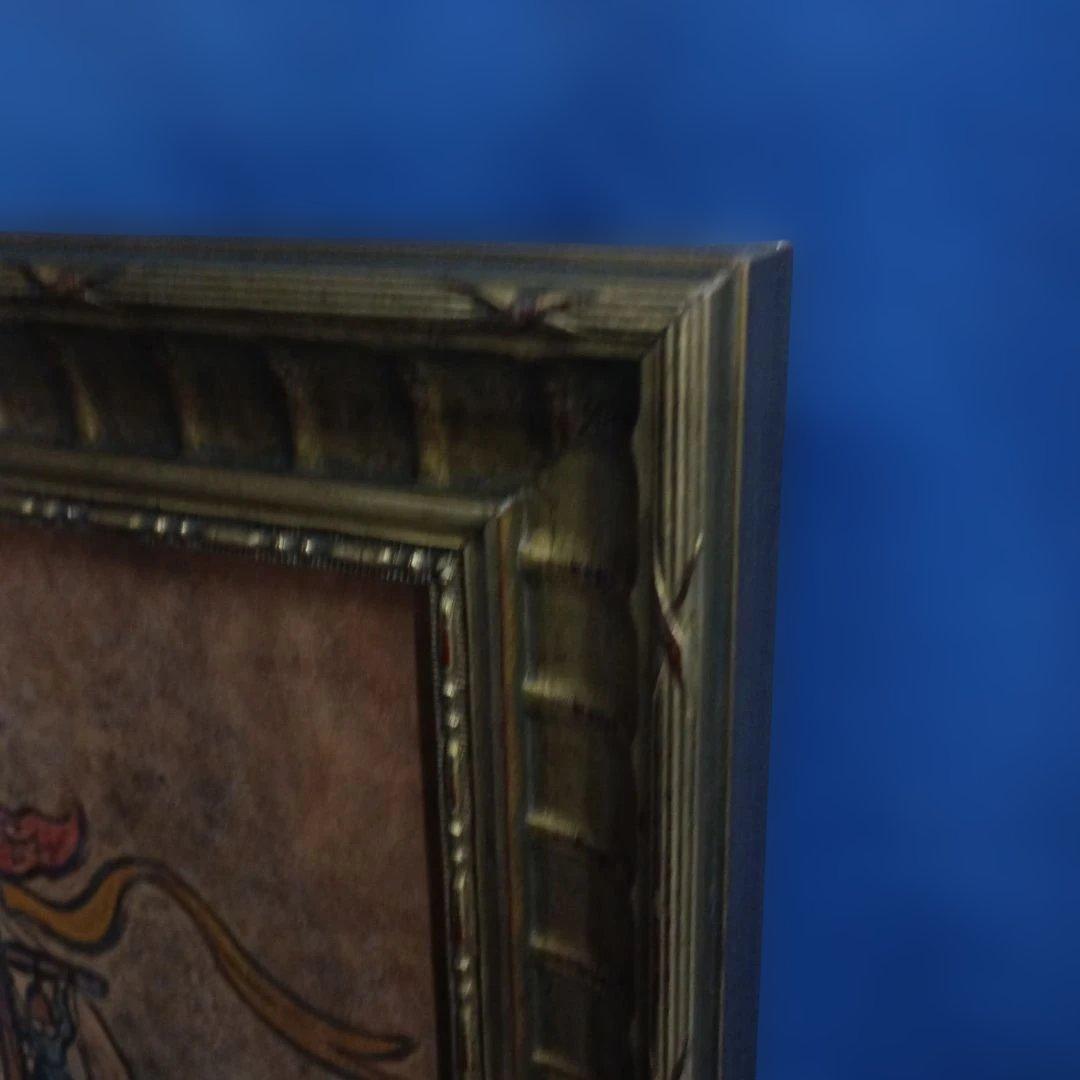 5678) 栗原千鶴子 南蛮船　革細工の絵画　画家の解説あり