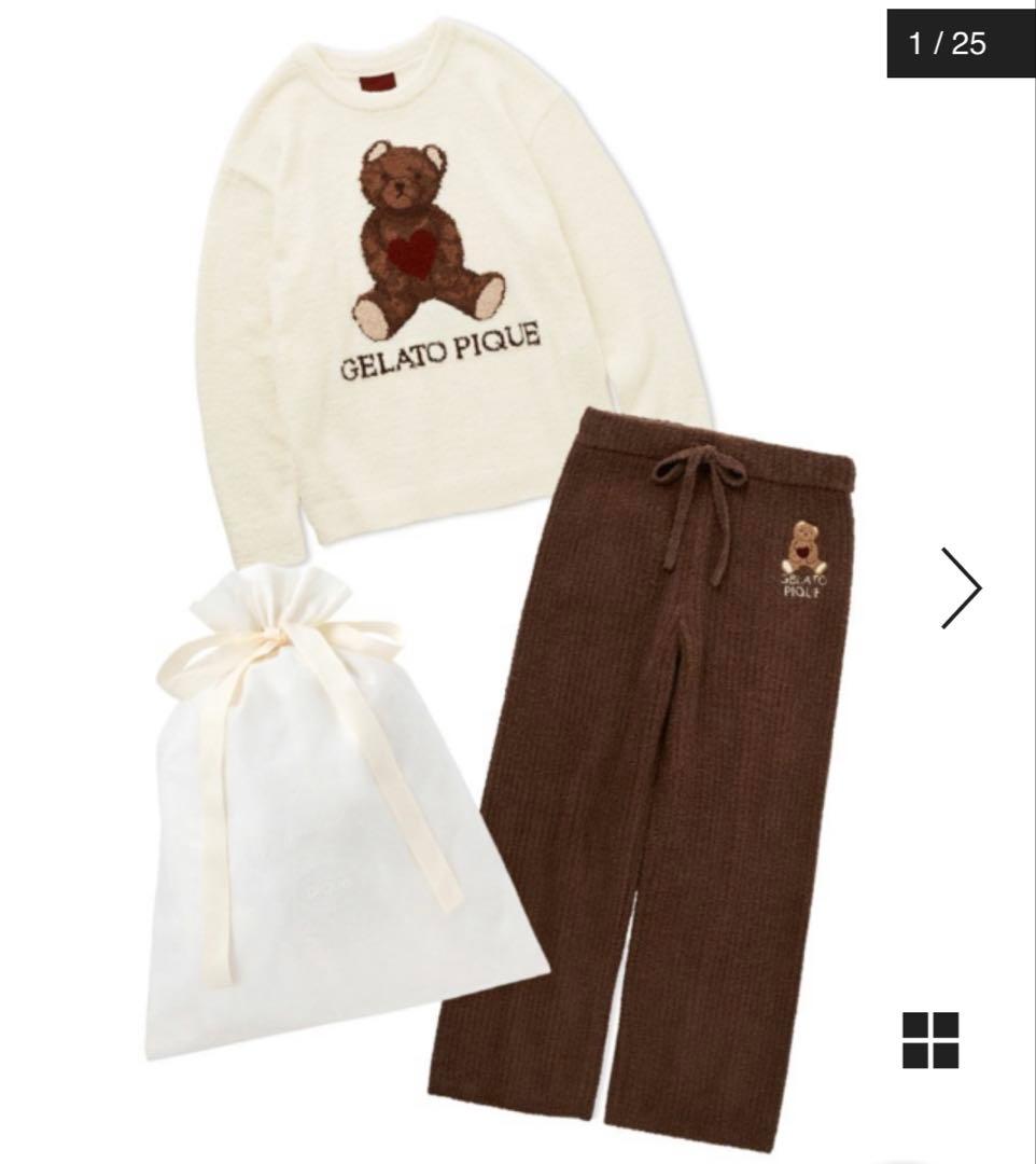 Valentineベビモコハートベアジャガード プルオーバー&ロングパンツSET