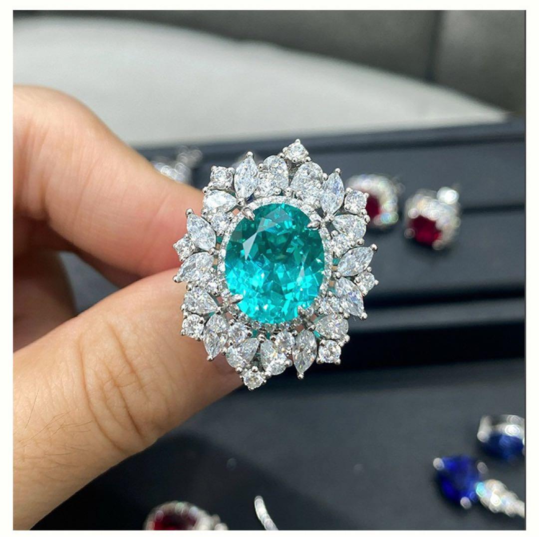 【ねこちゃん】S925ラボグロウンパライバトルマリンリング6ct