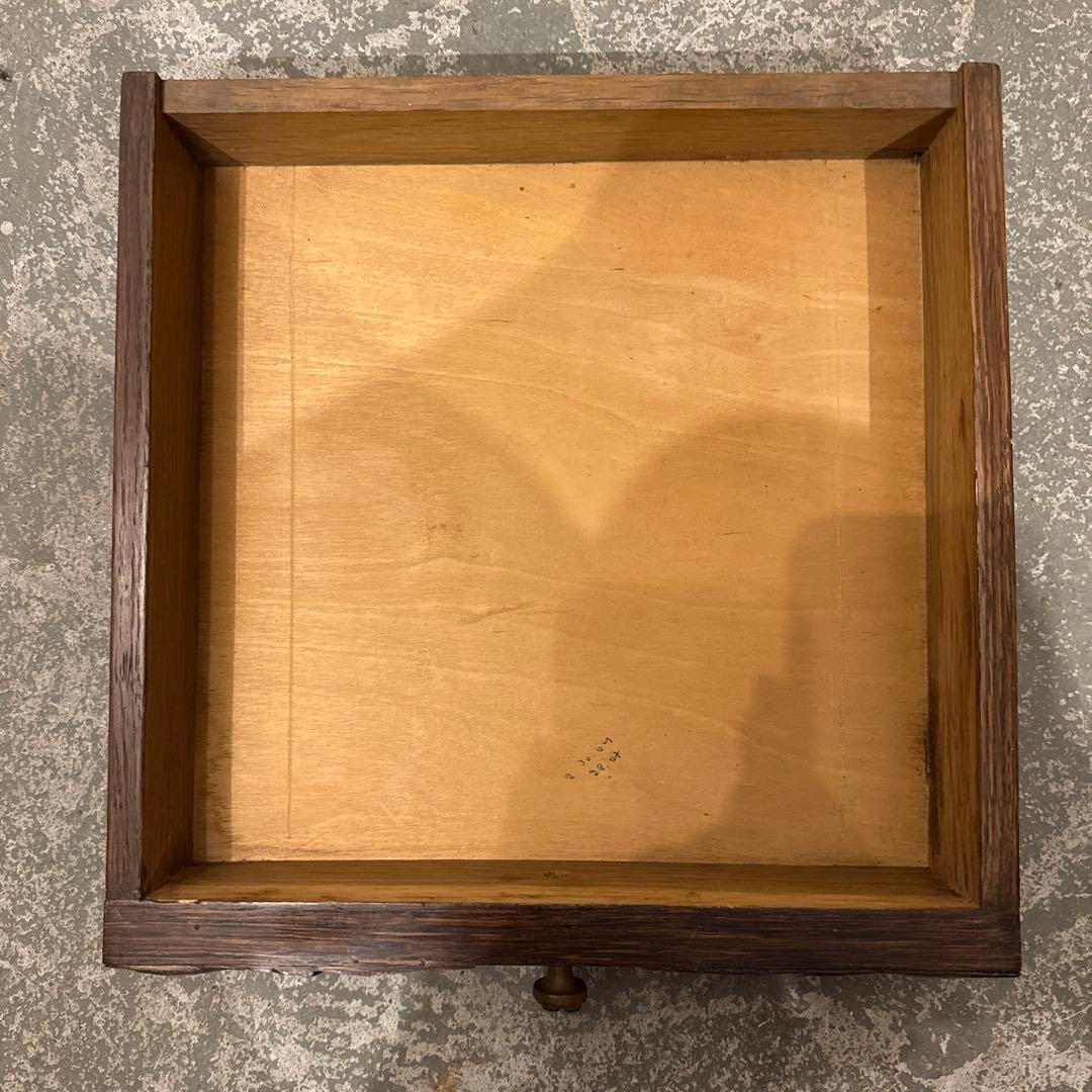 ヴィンテージ　木製サイドテーブル　引き出し/扉収納付き　大理石天板