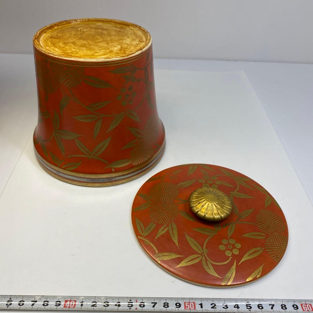 専用　森里陶楽　赤地金蘭松竹梅水指　共箱直径17.5㎝　東Y6-0809①タトチ