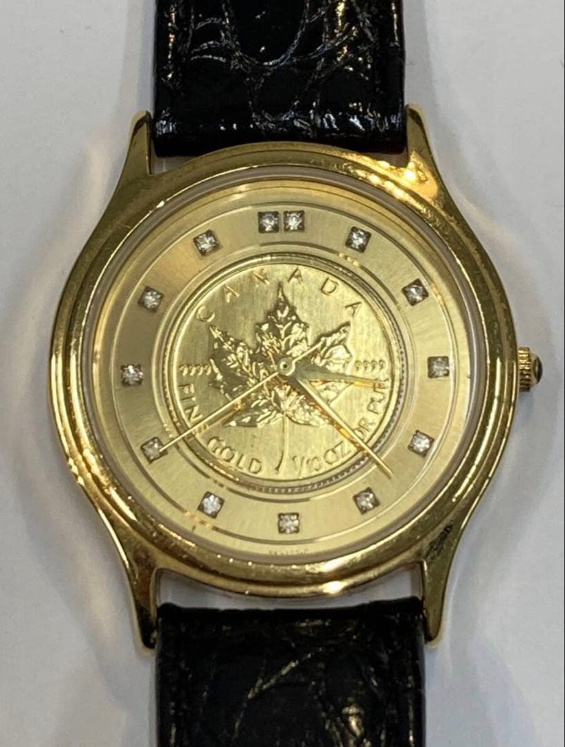 ELGIN メープルリーフ 金貨 1/10 oz クォーツ ダイヤ付き　腕時計