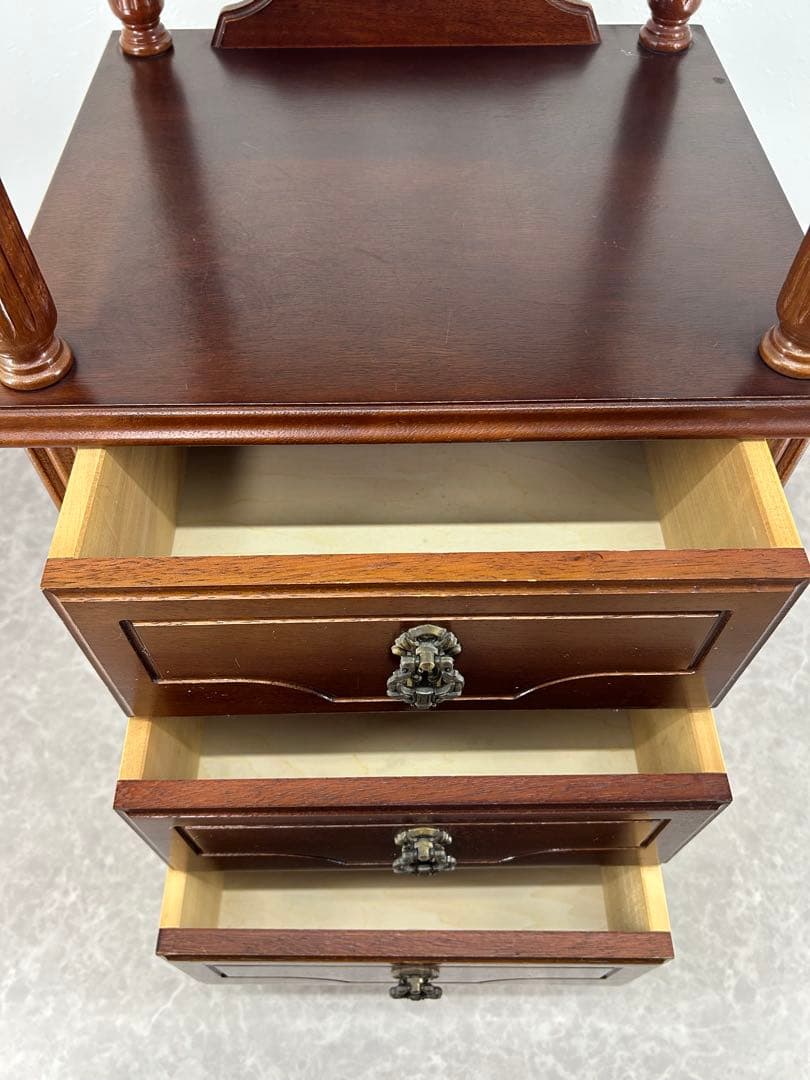 送料込み【木製電話台 サイドテーブル3段引き出し付き 高さ 約85.5cm】