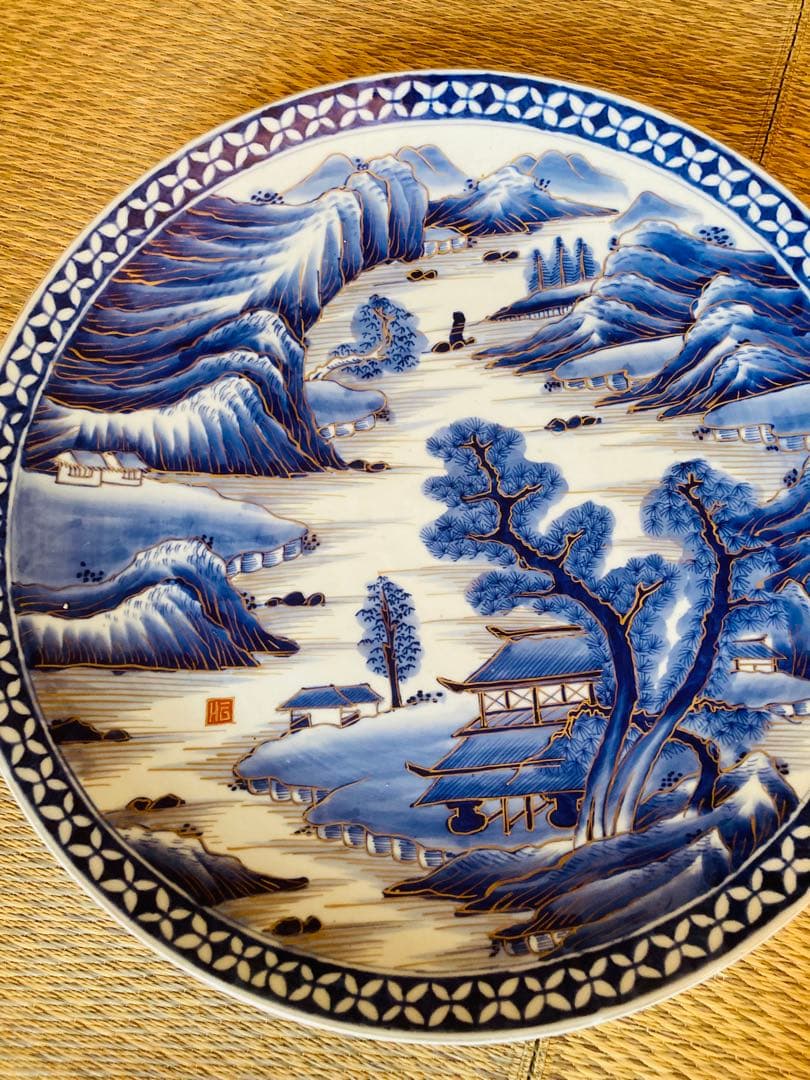 山水画 円形皿　大皿