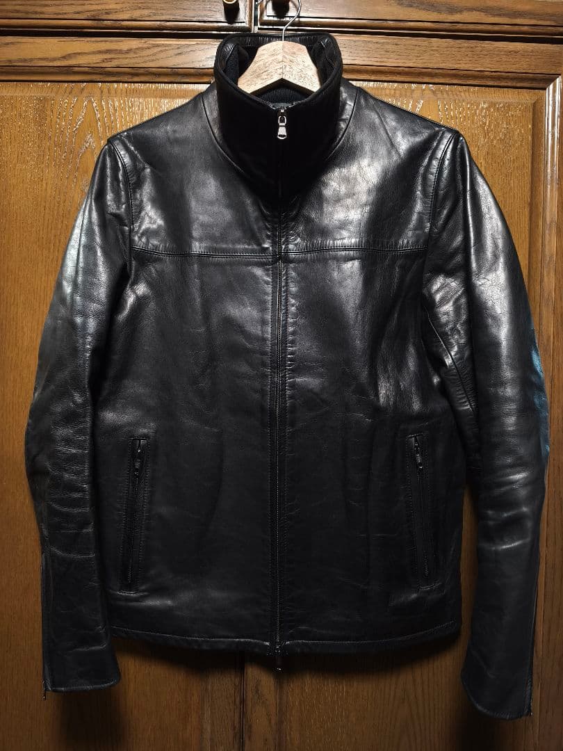 ラウンジリザード　ハイネック カウレザージャケット　サイズ3　ブラック