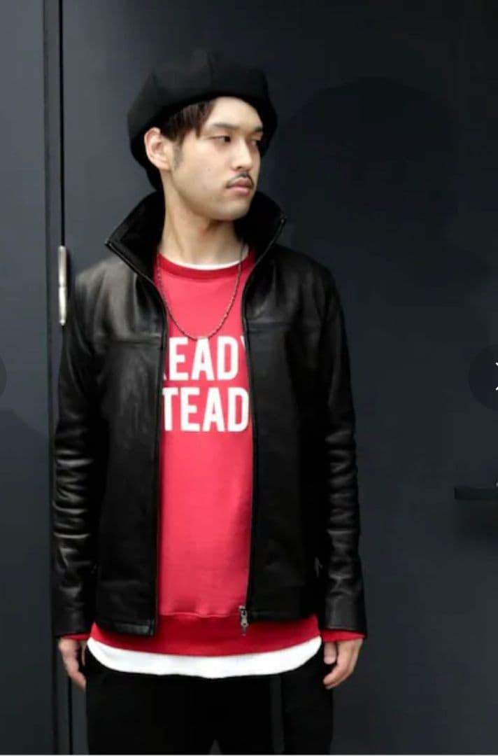 ラウンジリザード　ハイネック カウレザージャケット　サイズ3　ブラック