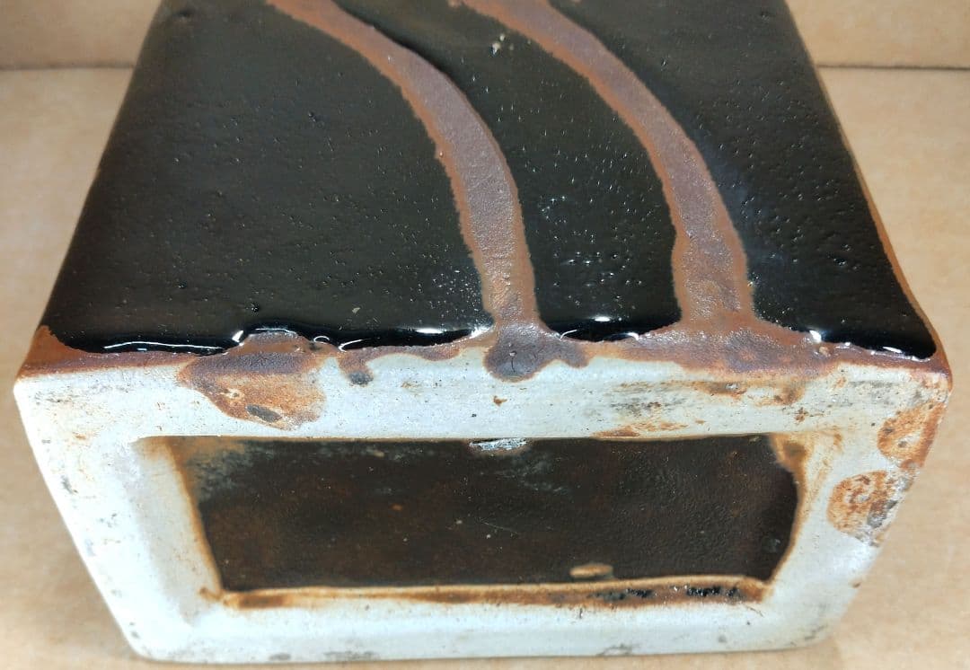 【本物保証】濱田庄司(浜田庄司) 掛分指描扁壷 共箱 人間国宝 益子焼 美品