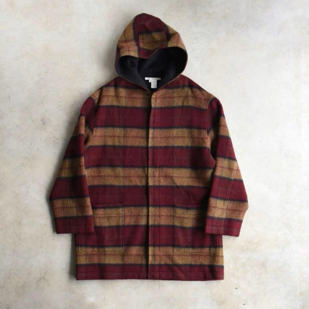 90s ペリーエリス チェック ウールモヘアコートUSA製 L レアヴィンテージ