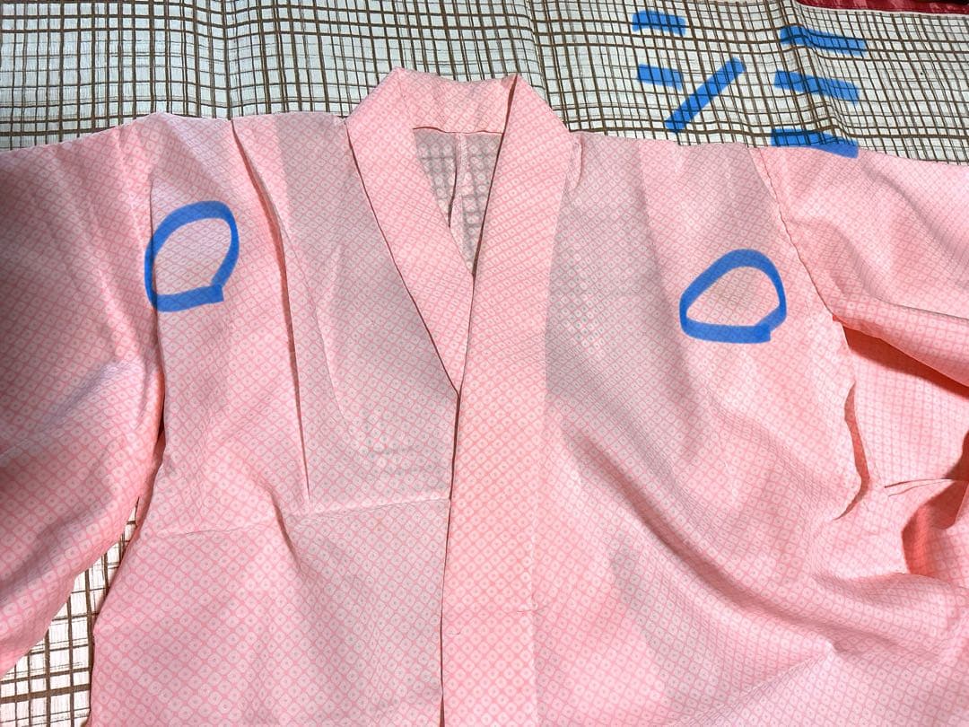 【中古】七五三女の子　四ツ身着物　長襦袢　作り帯　帯揚げ　帯締め　しごき　箱せこ