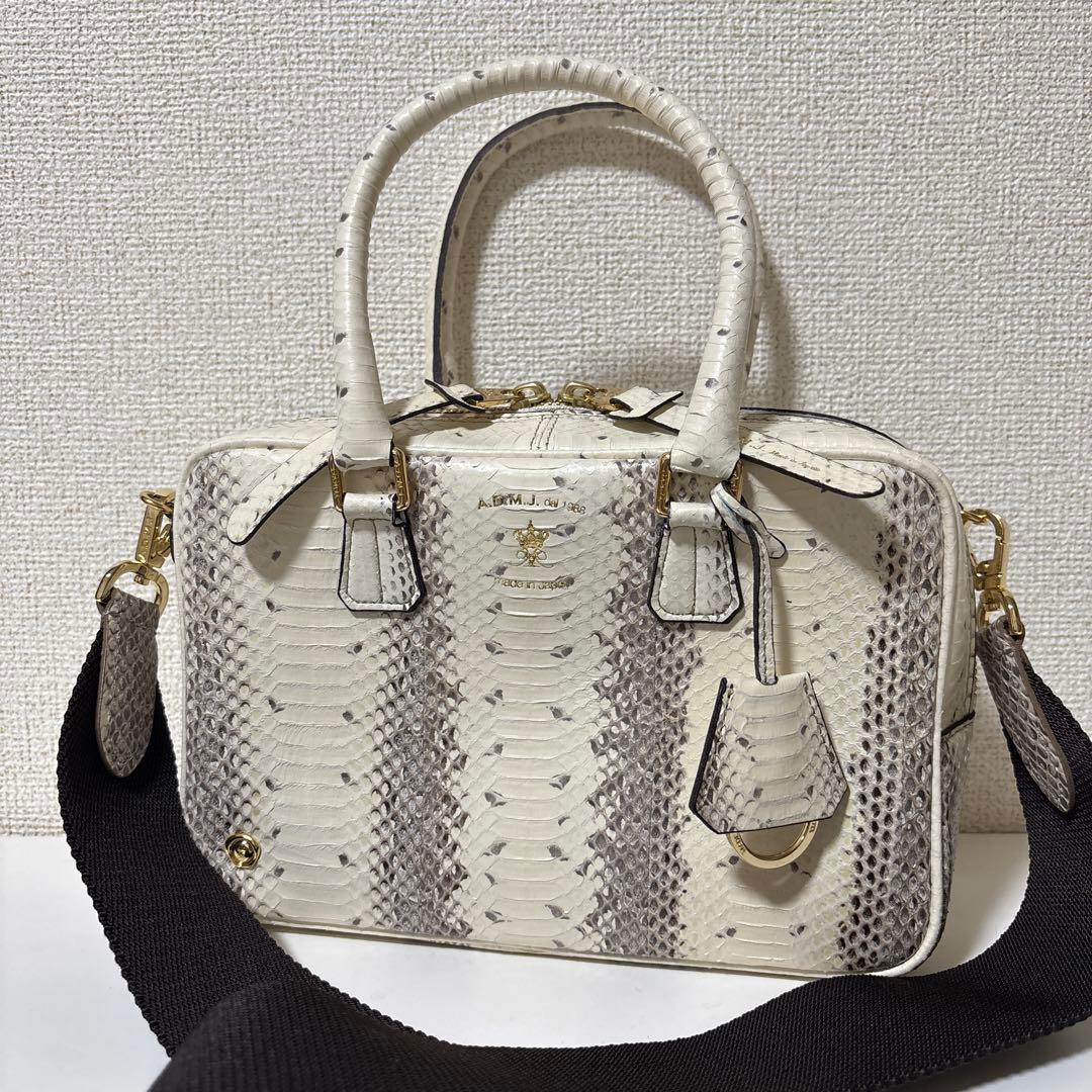 ADMJ スネークレザー　パイソン　ボストン　ショルダーバッグ　ハンドバッグ