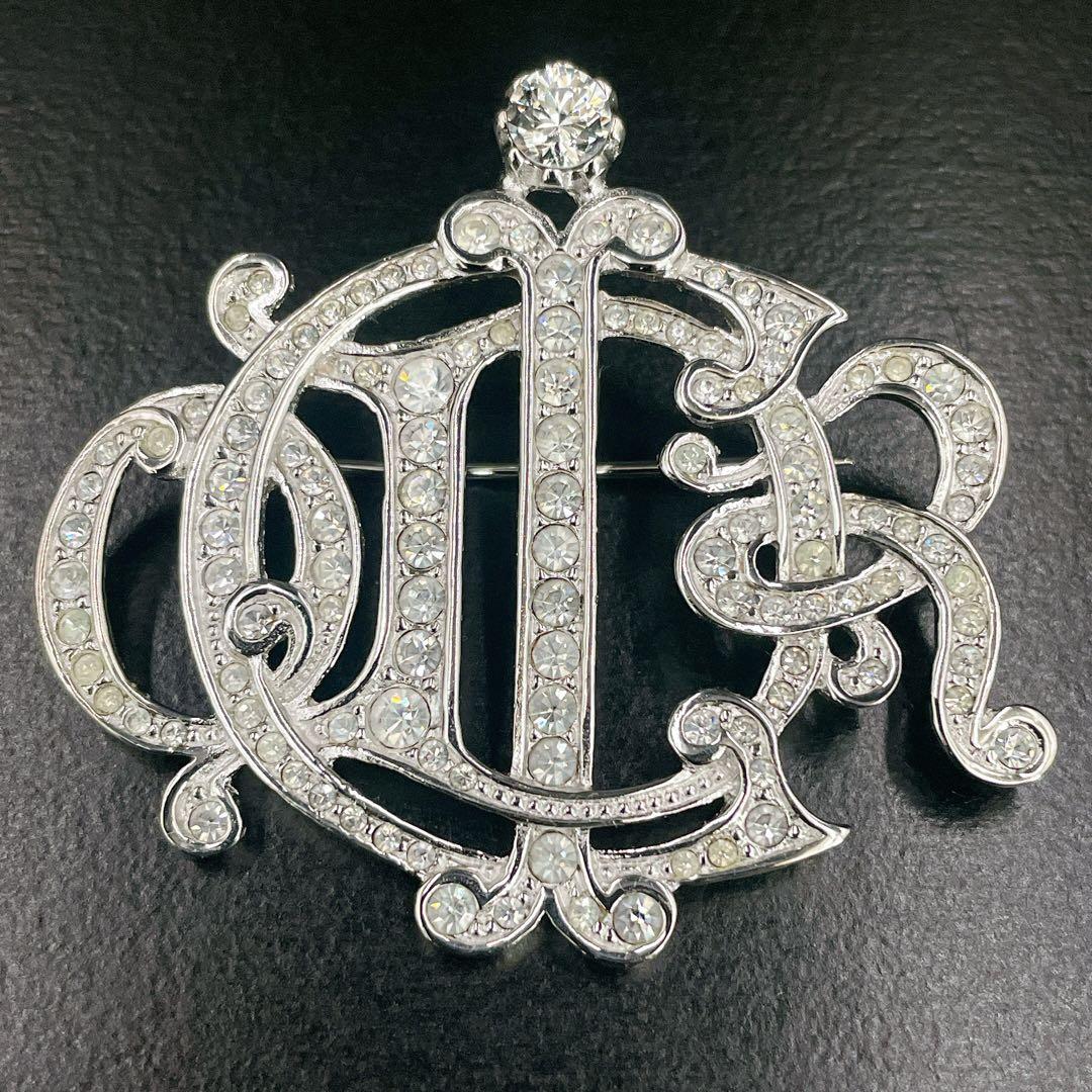 オールド　ディオール　エンブレムロゴ　ピンブローチ　コサージュ　ストーン付