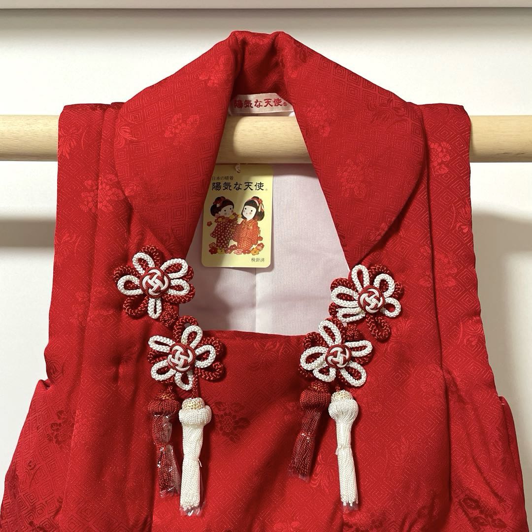 □ラス1 七五三　正絹女児用被布コート　菱文様　可愛い花柄　赤