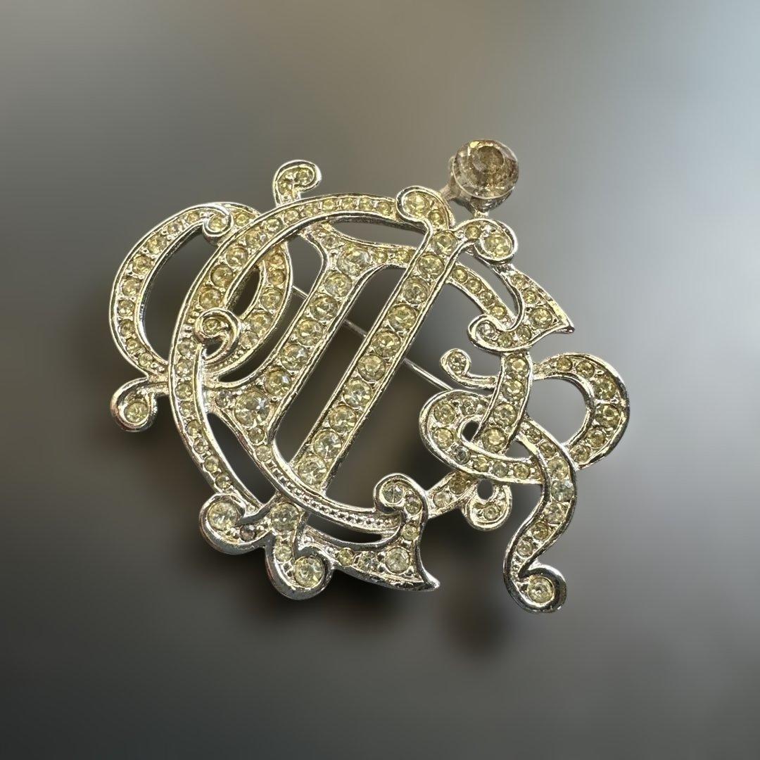 【vintage】ディオール　ラインストーン　エンブレム　ロゴブローチ